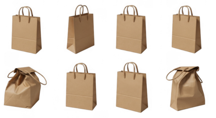 Versatile Assorted Brown Paper Bags for Shopping, Packaging, and Eco-friendly Gift Wrapping Needs, isolated on a transparent background