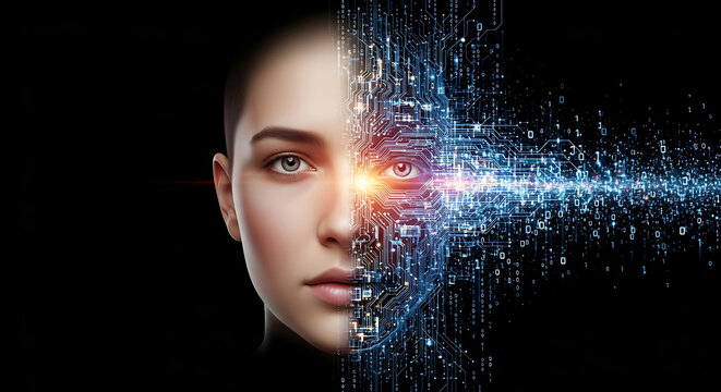AI Integration Human Face Meets Digital Abstraction, Unveiling the Future of Technology