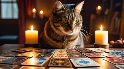 Cat tarot cards warm light