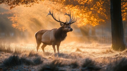 Majestic deer in golden sunlight