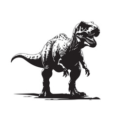 Obraz premium A tyrannosaurus rex stands in profile isolated on a white background, its powerful form a reminder of prehistoric predators