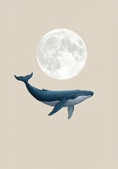 Whale and Moon Minimal Symbolism