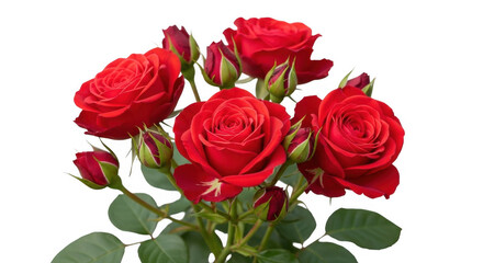 Stunning Arrangement of Vibrant Red Roses with Fresh Buds, Perfect for Floral Decorations and Celebrating Love, isolated on a transparent background