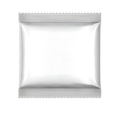 Blank silver foil snack packet with sealed edges isolated on transparent background