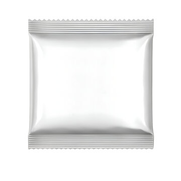 Blank silver foil snack packet with sealed edges isolated on transparent background