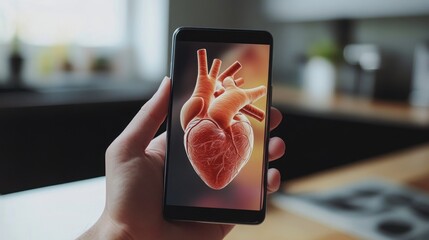 A hand holding a phone displaying a 3D heart