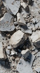 Fototapeta premium Cracked Concrete Surface with Broken Pieces and Gravel in a Deteriorated Urban Environment