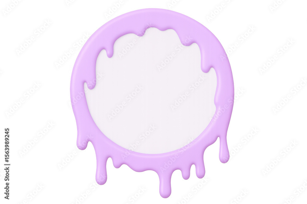 Poster purple paint dripping within circular frame, forming artistic border against transparent background 