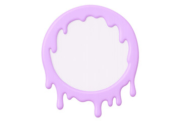 Purple paint dripping within circular frame, forming artistic border against transparent background for graphic design elements