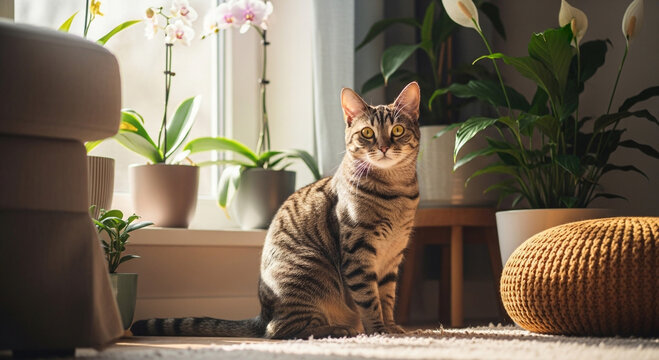 Cute Cat Relaxing Indoors for International Cat Day