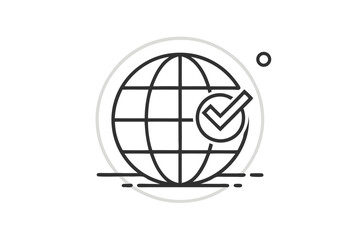 line icon globe with certified mark