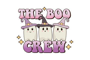 The Boo Crew Ghost Characters with Witch Hats Sublimation Design isolated on transparent background