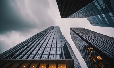 Modern skyscrapers rising towards a cloudy sky, showcasing urban architecture and development
