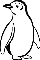 Fototapeta premium Simple Line Drawing of a Penguin Black and White Minimalist Bird Illustration Cute Antarctic Animal Cartoon