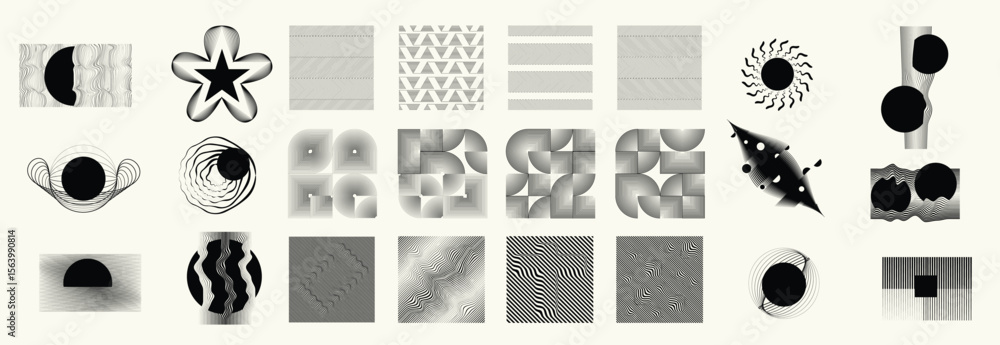 Poster collection of vector design elements. set of logos with lines, stripes and circles. various forms of