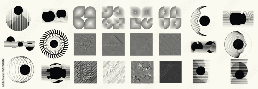 Poster collection of vector design elements. set of logos with lines, stripes and circles. various forms of