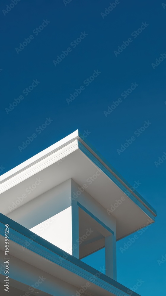 Poster modern architecture with clean lines and clear sky backdrop showcasing geometric design and minimali