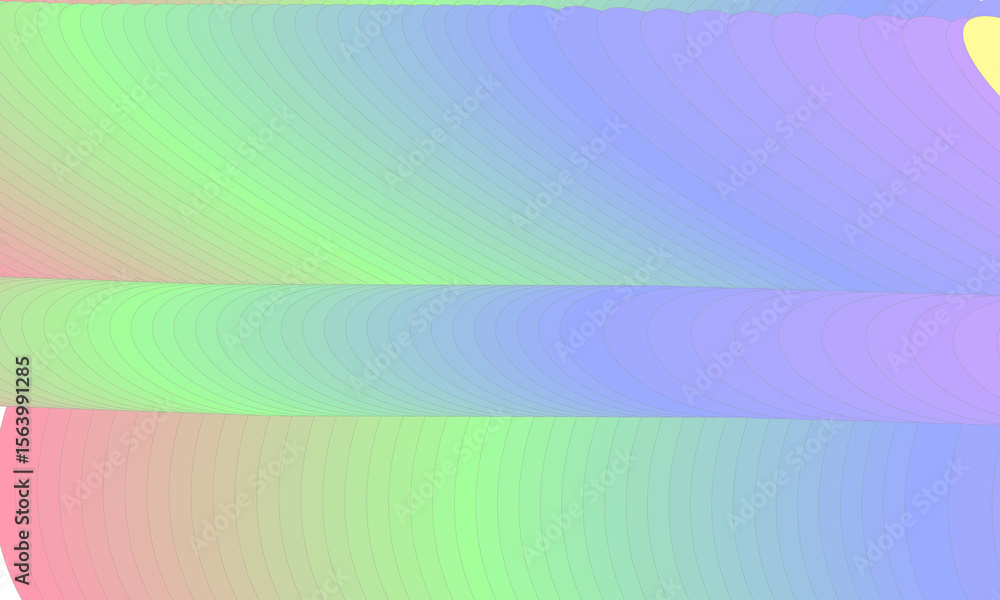Poster abstract rainbow gradient curved shapes with thin black lines isolated on white background