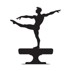 Male Gymnast Silhouette Performing on Pommel Horse - Artistic Gymnastics Vector Illustration