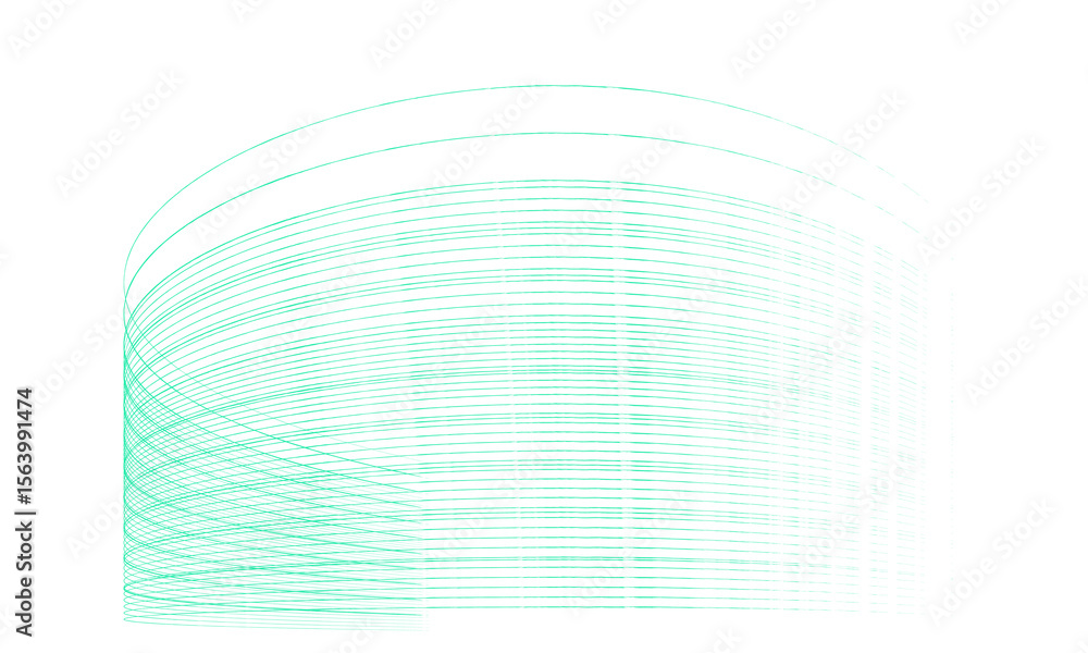 Poster abstract pattern of thin turquoise lines forming a curved shape isolated on white background