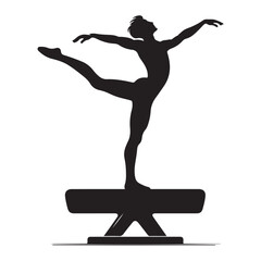 Male Gymnast Silhouette Performing on Pommel Horse - Artistic Gymnastics Vector Illustration