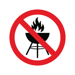 No Grilling Sign with Red Circle and Black B Q Grill Icon