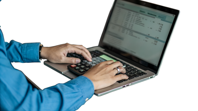 Close up businessman hand using calculator to budgeting and tax calculation monthly expenses. budget management and accounting on table. Business finance accounting banking concept.