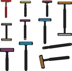 Disposable Shaving Razors Vector Illustration Set, Colorful and Outline Personal Grooming Tools, Essential Hygiene Products for Modern Beauty Concepts.