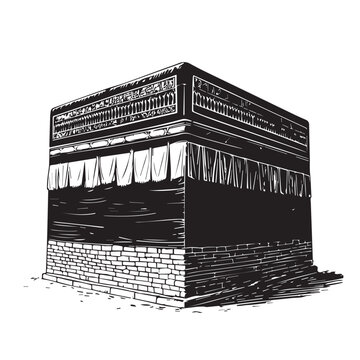 black and white kaaba building drawing clip art preview