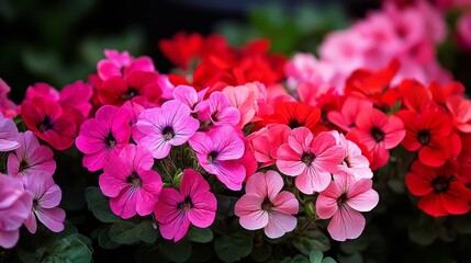 Colorful Geranium Cascade Pink, Red Blooms in Focus, nature , floral