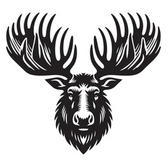 Black and White Moose Head Silhouette - Wildlife Antler Animal Vector Art