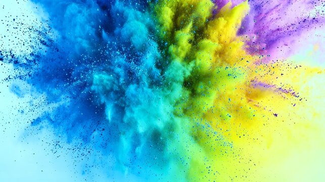 Colorful Powder Explosion - Blue, Yellow, Purple Dust Cloud, Abstract , Color
