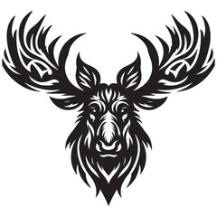 Black and White Moose Head Silhouette - Wildlife Antler Animal Vector Art