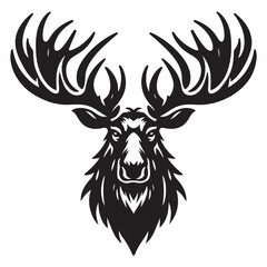 Black and White Moose Head Silhouette - Wildlife Antler Animal Vector Art