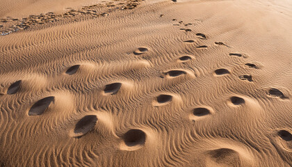 top view of a sandy beach texture of clean sand of a natural surface sand background imprints of mollusks in the sand