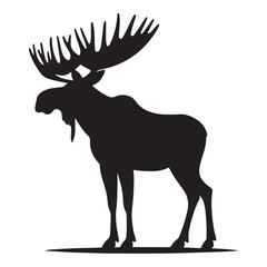 Moose black silhouette vector, Simple silhouette Design vector icon with white background. Wild animal silhouette