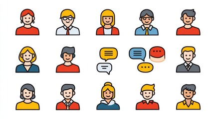 Diverse Group of Individuals Engaging in Communication and Conversation with Speech Bubbles