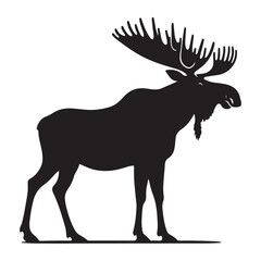 Moose black silhouette vector, Simple silhouette Design vector icon with white background. Wild animal silhouette
