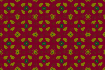 Seamless yellow floral pattern on red surface