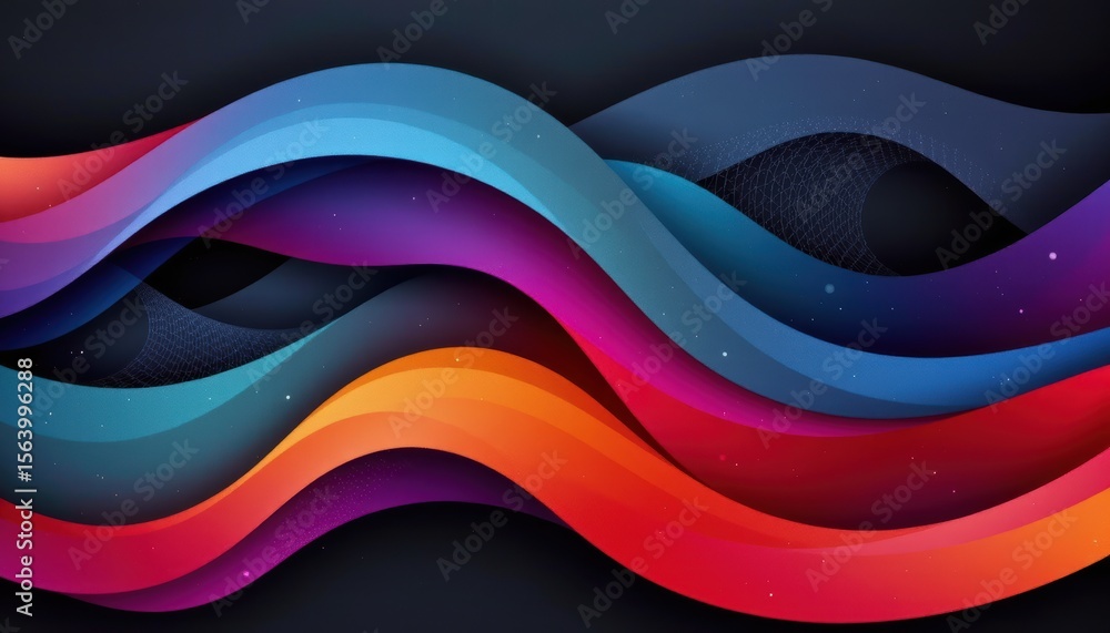 Wall mural abstract colorful waves flowing together in dynamic movement across a dark background