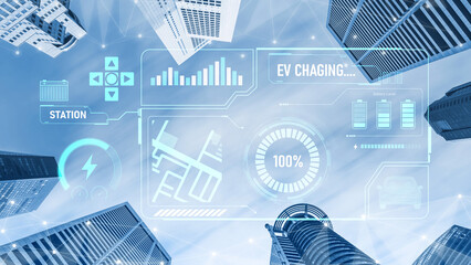 Charging interface for electric vehicles showing real-time battery level, charging status, power...