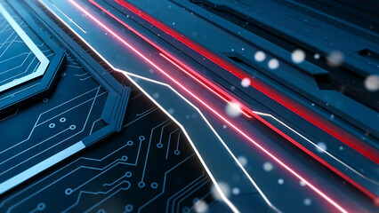 Fototapeta premium Digital circuit board with glowing lines abstract technology