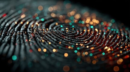 Abstract fingerprint pattern with glowing particles