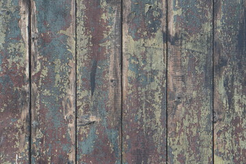 Heavily Distressed and Multi-Layered Peeling Paint on Wooden Planks