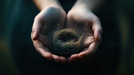 Empty bird's nest held in hands