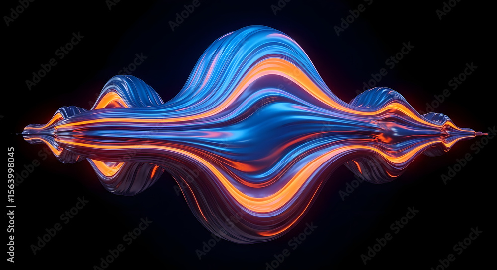 Fototapete abstract wavy blue and orange flow | dynamic 3d render of swirling lines for technology and science 
