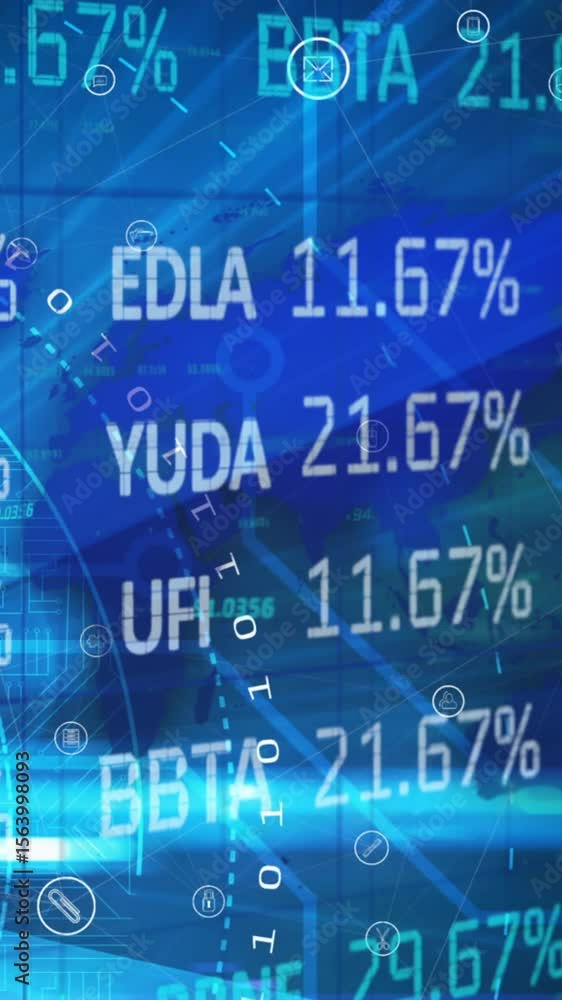 Poster animation of financial data processing over scopes scanning