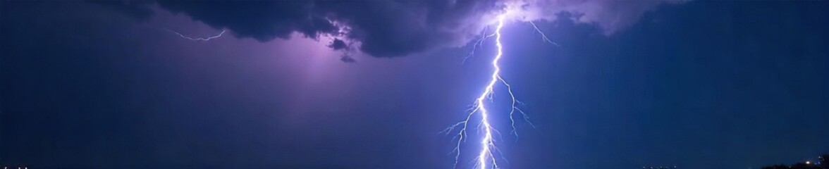 Powerful Lightning Bolt Strikes Dark Night Sky During Summer Thunderstorm
