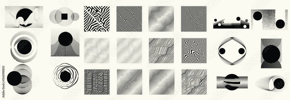 Poster collection of vector design elements. set of logos with lines, stripes and circles. various forms of