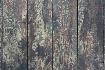 Heavily Distressed and Multi-Layered Peeling Paint on Wooden Planks